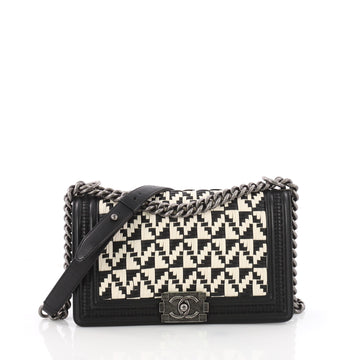 Chanel Boy Flap Bag Woven Calfskin Old Medium Black 3552801