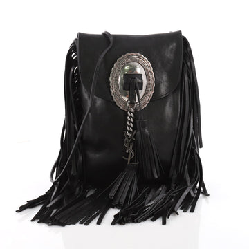 Saint Laurent Anita Flat Fringe Crossbody Bag Leather Black 3553902