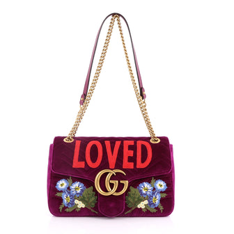 Gucci GG Marmont Flap Bag Embroidered Matelasse Velvet Medium Purple 3555803