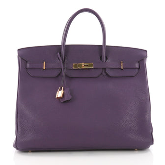Hermes Birkin Handbag Purple Clemence with Gold Hardware 40