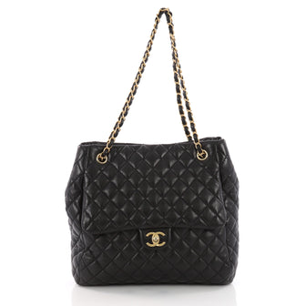 Chanel Fluffy CC Tote Quilted Lambskin Medium Black 3557701