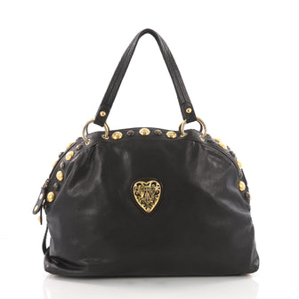 Gucci Babouska Heart Dome Satchel Leather Large Black 3558501