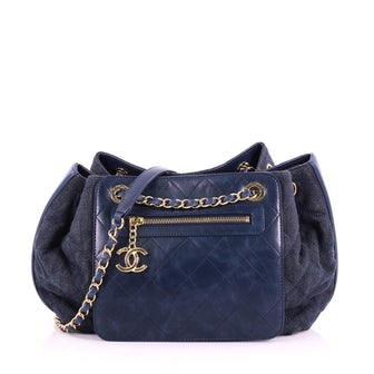 Chanel Drawstring Shoulder Bag Quilted Denim and Aged 3558701
