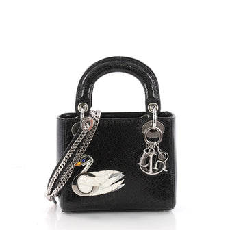 Christian Dior Lady Dior Handbag Limited Edition Embellished Crackled Deerskin Mini Black 3558902