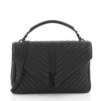Saint Laurent Classic Monogram College Bag Matelasse Chevron Leather Large Black 3559101