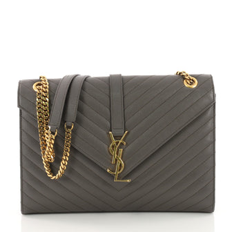 Saint Laurent Classic Monogram Satchel Matelasse Chevron Leather Large Gray 3559102