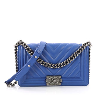 Chanel Boy Flap Bag Chevron Lambskin Old Medium Blue 3559104