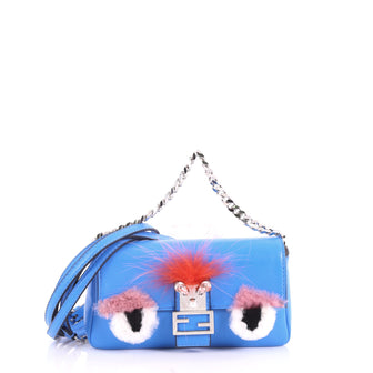 Fendi Monster Baguette Leather and Fur Micro Blue 3559702