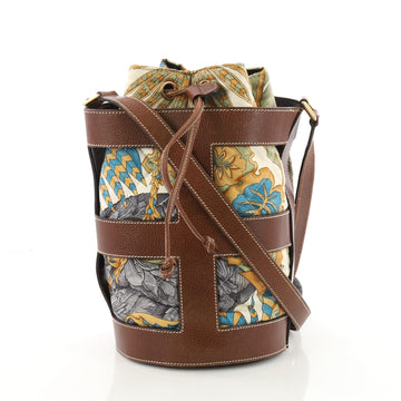 Salvatore Ferragamo Bucket Bag Leather and Quilted Printed Canvas Medium Brown 3560403