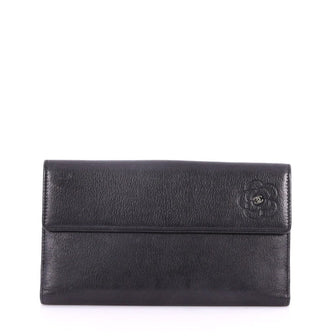 Chanel Camellia Flap Wallet Leather Long Black 3560605