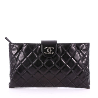 Chanel Coco Pleats Clutch Quilted Glazed Calfskin Black 3560701