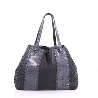 Bottega Veneta A-Shape Tote Intrecciato Nappa with Python Detail Medium Blue 3560703