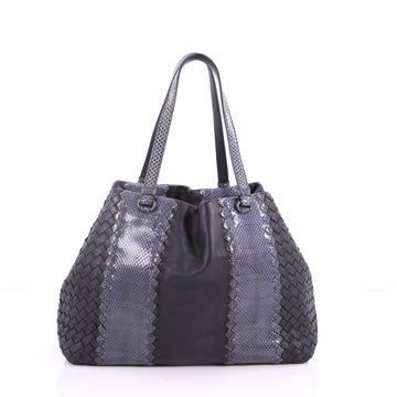 Bottega Veneta A-Shape Tote Intrecciato Nappa with Python Detail Medium Blue 3560703