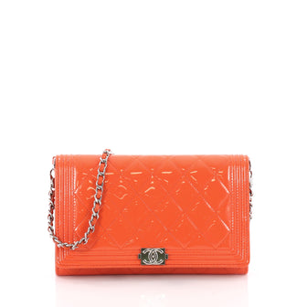Chanel Boy Wallet on Chain NM Quilted Patent Small Orange 3560802