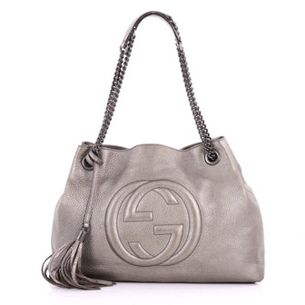 Gucci Soho Chain Strap Shoulder Bag Leather Medium Silver 3561302