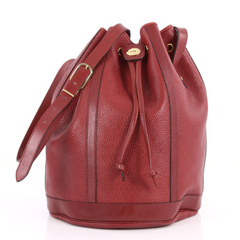 Christian Dior Vintage Drawstring Bucket Bag Leather Medium Red 3561504