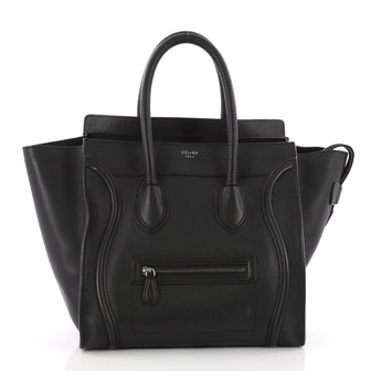 Celine Luggage Handbag Grainy Leather Mini Black 3561902