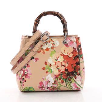 Gucci Bamboo Shopper Tote Blooms Print Leather Mini Pink 3563001