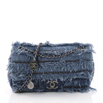 Chanel Medallion Charm Flap Bag Fringe Denim Medium Blue 3563008