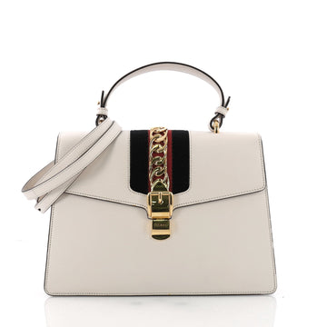 Gucci Sylvie Top Handle Bag Leather Medium White 3563014