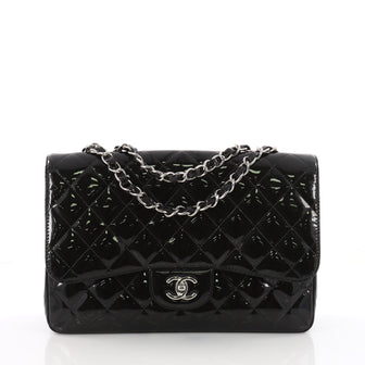 Chanel Classic Single Flap Bag Quilted Patent Jumbo Black 3564201