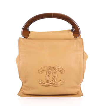 Chanel Vintage Wooden Ring Tote Leather Medium Brown 3564301