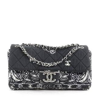 Chanel Bandana Flap Bag Quilted Canvas Medium Black 3564403