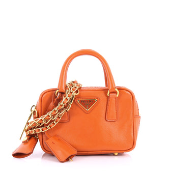Prada Bauletto Handbag Saffiano Leather Mini Orange 3564602
