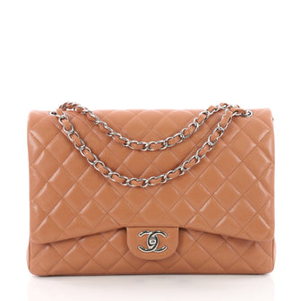 Chanel Classic Double Flap Bag Quilted Caviar Maxi Brown 3565701