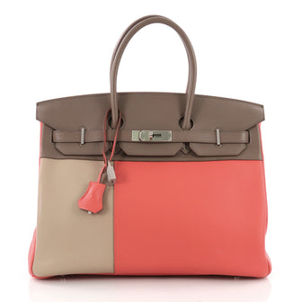 Birkin Handbag Tricolor Clemence and Swift with Brushed Palladium Hardware 35