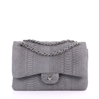 Chanel Classic Double Flap Bag Matte Python Jumbo Gray 3567003