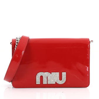 Miu Miu My Logo Chain Wallet Patent Red 3567401