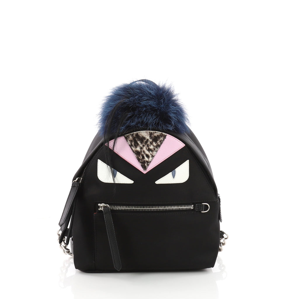 fendi backpack mini monster Shearling Bag Bug Black 135850 FASHIONPHILE tone hardware Fendi monster backpack - Gem