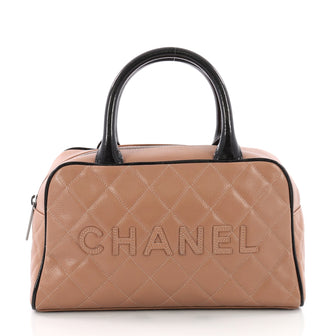 Chanel Embossed Logo Bowler Bag Quilted Caviar Small 3567621