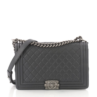 Chanel Boy Flap Bag Quilted Lambskin New Medium Gray 3567801