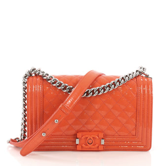 Chanel Boy Flap Bag Quilted Plexiglass Patent Old Medium Orange 3571704
