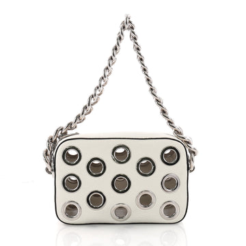 Prada Grommet Chain Shoulder Bag Vitello Daino Small White 3574926