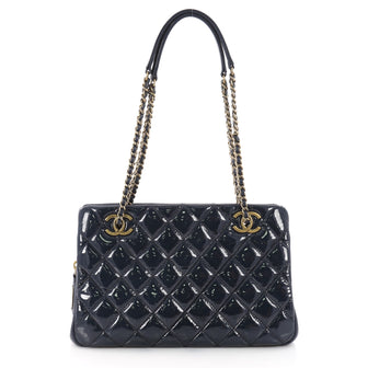 Chanel Eyelet Tote Quilted Patent Small Blue 3574939