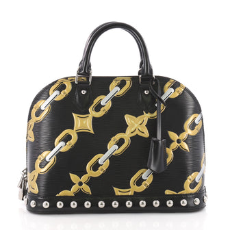 Louis Vuitton Alma Handbag Limited Edition Chain Flower Black 3574940