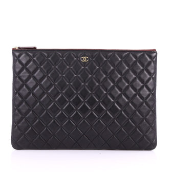 Chanel O Case Clutch Quilted Lambskin Large Black 3574942