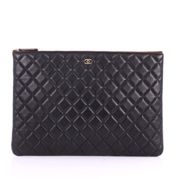 Chanel O Case Clutch Quilted Lambskin Large Black 3574942