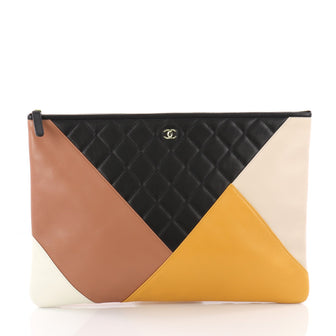 Chanel O Case Clutch Colorblock Quilted Leather Large 3574943