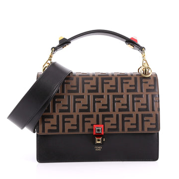 Fendi Kan I Handbag Logo Embossed Leather Medium - Rebag