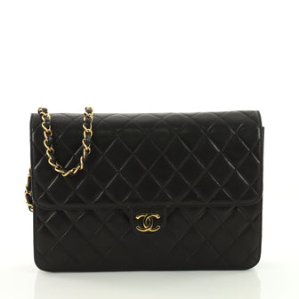 Chanel Vintage Clutch with Chain Quilted Leather Medium Black 3575729