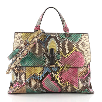 Gucci Bamboo Daily Top Handle Bag Python Medium Pink 3575739