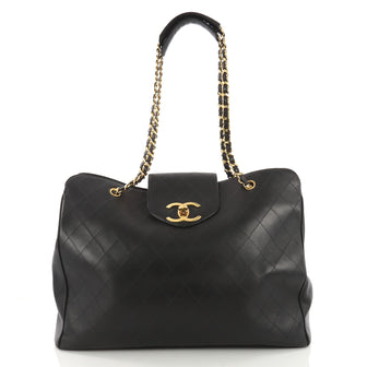 Chanel Vintage Supermodel Weekender Bag Quilted Leather Large Black 3575743