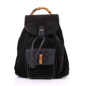 Gucci Vintage Bamboo Backpack Suede Mini Black 3576104