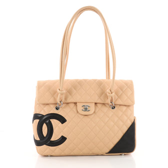 Chanel Cambon Flap Tote Quilted Leather Large Neutral 3576402