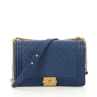 Chanel Boy Flap Bag Quilted Lambskin New Medium Blue 3578401