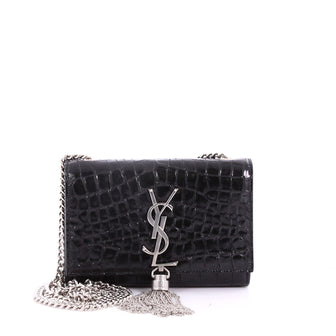 Saint Laurent Classic Monogram Tassel Crossbody Bag Crocodile Embossed Leather Small Black 3579203